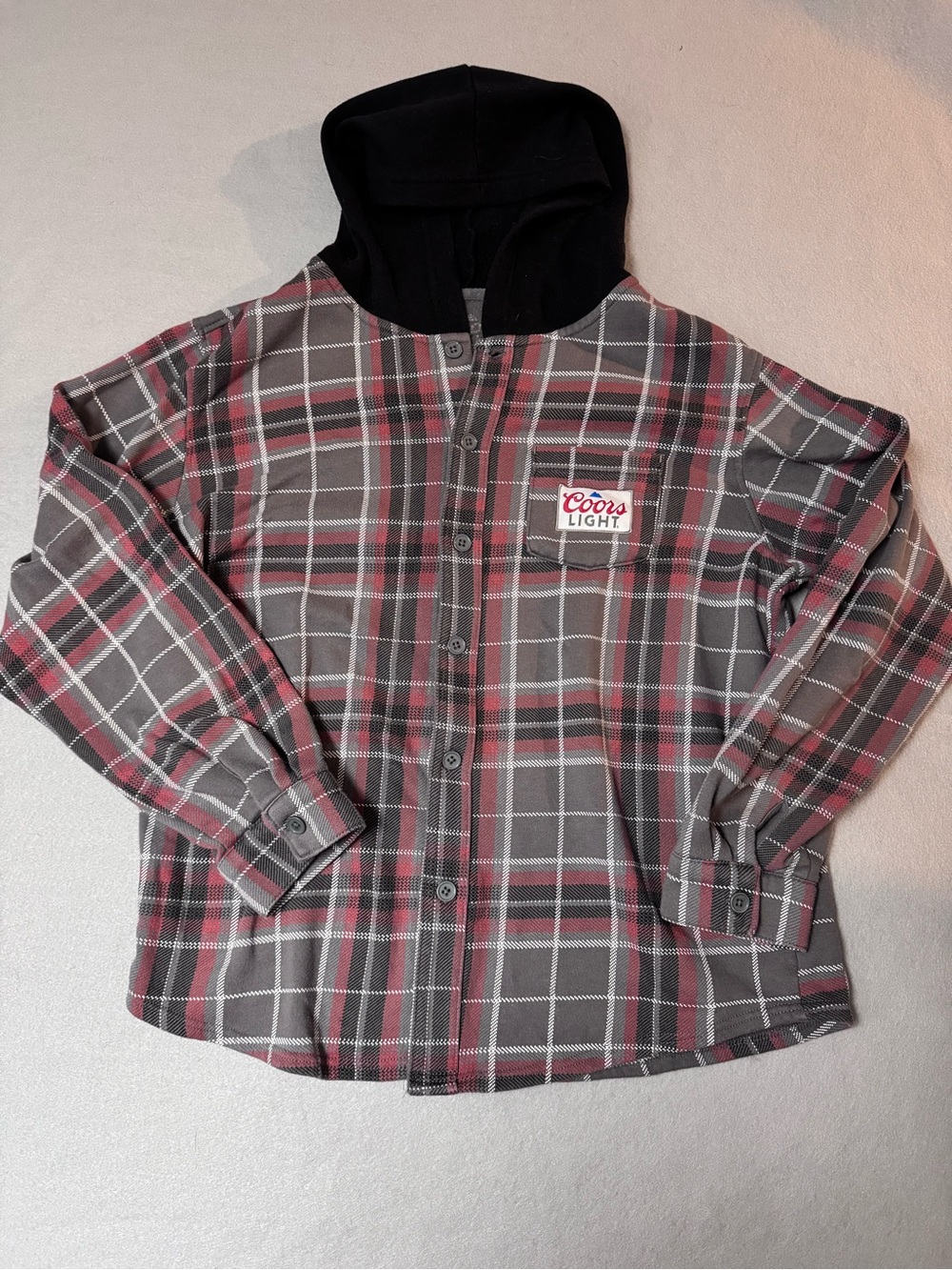 Coors Light Mens Plaid Button-Down Hooded jacket Size Medium